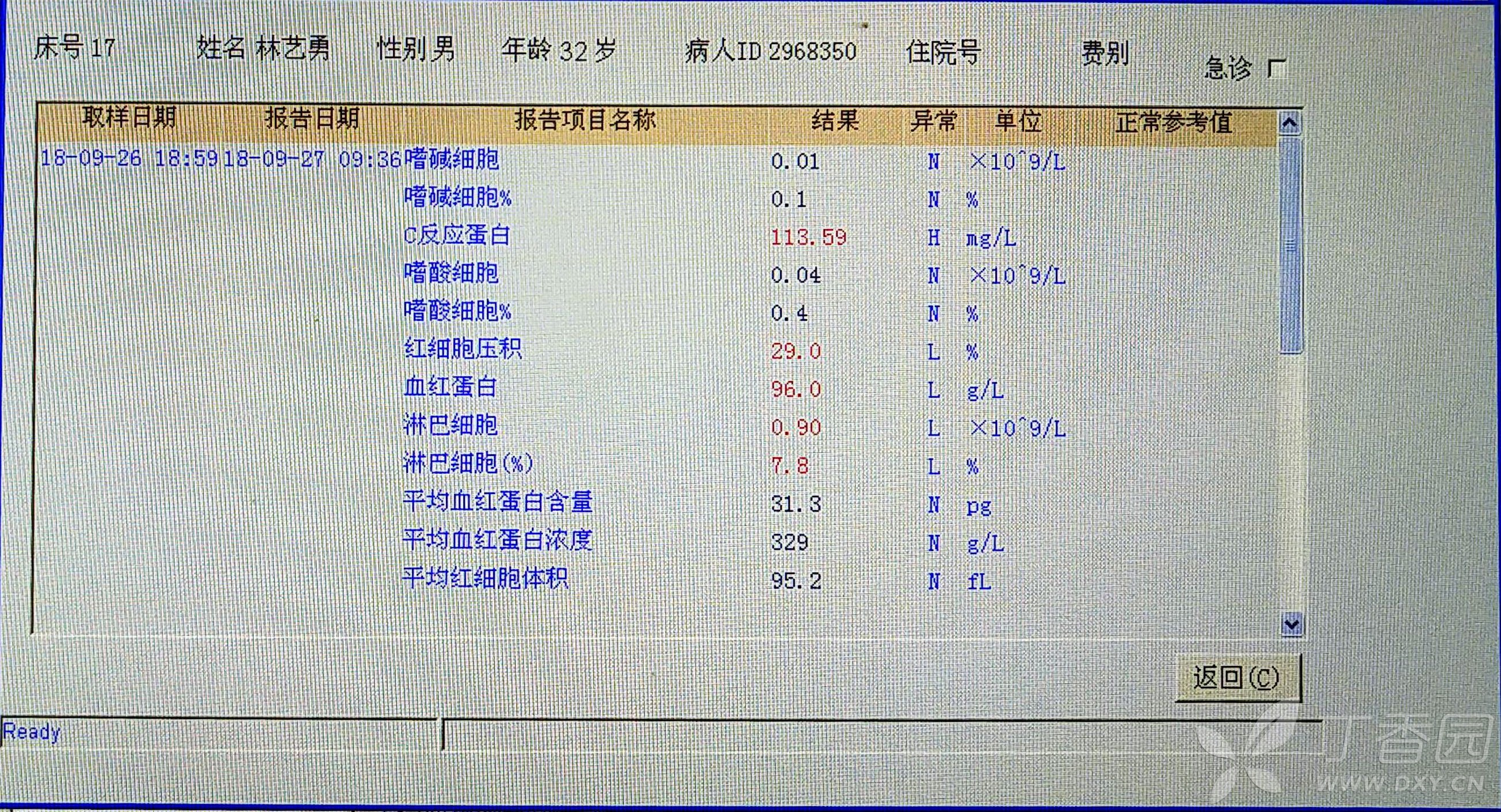 27的血常规,血沉,降钙素原结果(术后第二天,血象仍高,但患者自诉较术