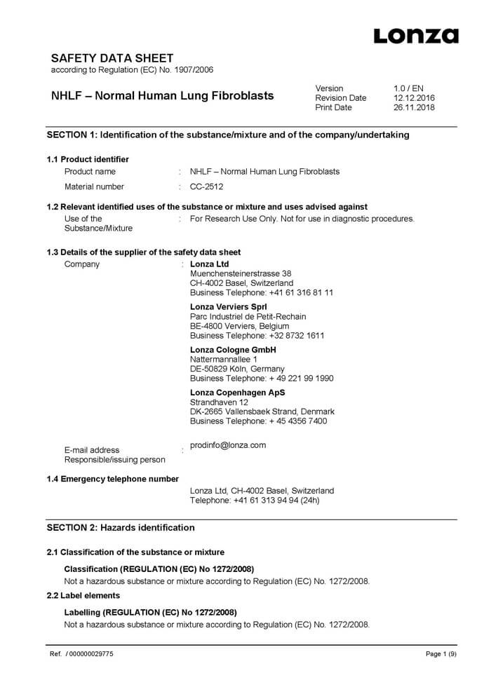 lonza人肺成纤维细胞 lonza人原代细胞 lonza中国一级代理商北京泽平