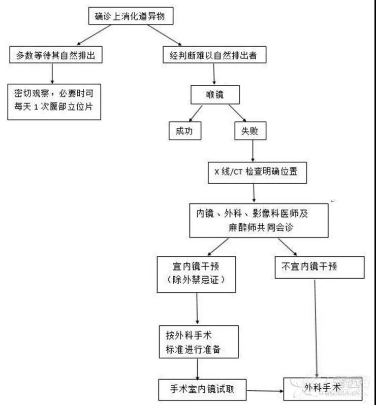 消化道异物的处理流程 表 1 中国上消化道异物内镜处理专家共识 而当