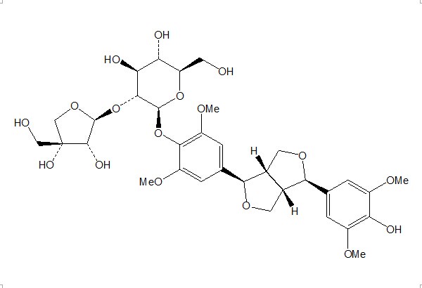 (-)-丁香树脂酚-4-O-β-D-呋喃芹糖基-(1→2)-β-D-吡喃葡萄糖苷（136997-64-3）
