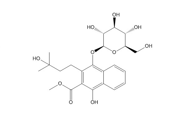2-Naphthalenecarboxylic acid, 4-(D-glucopyranosyloxy)-1-hydroxy-3-(3-hydroxy-3-methylbutyl)-, methyl ester（125906-48-1）