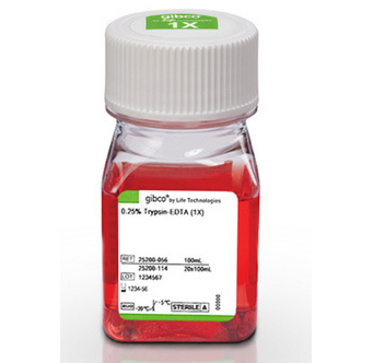 GIBCO 25200-056 GIBCO胰酶 胰蛋白酶-EDTA(0.25%)含酚红,胰酶