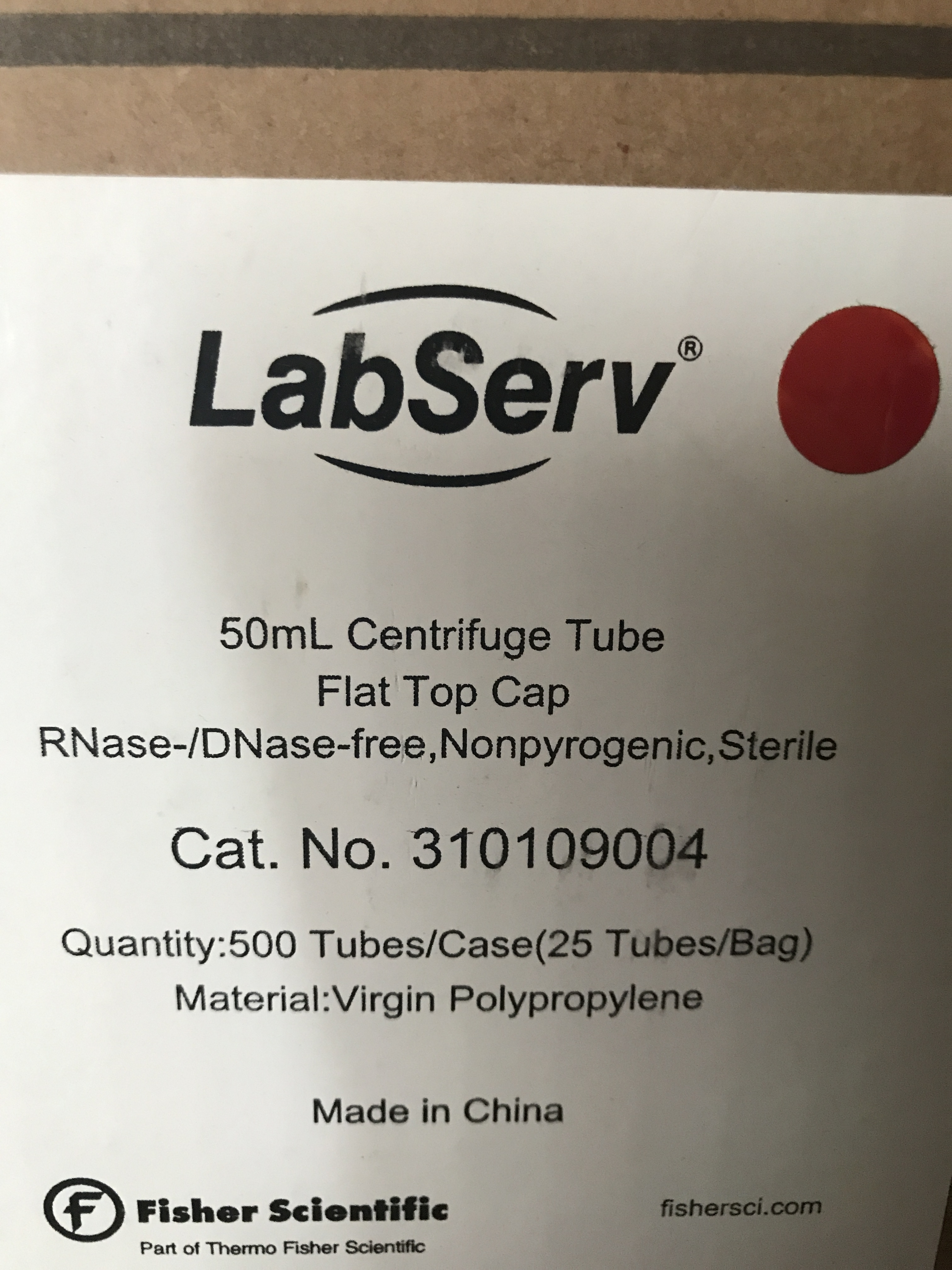 Fisher货号310109004离心管50ml 灭菌(大包)13611631389上海睿安生物
