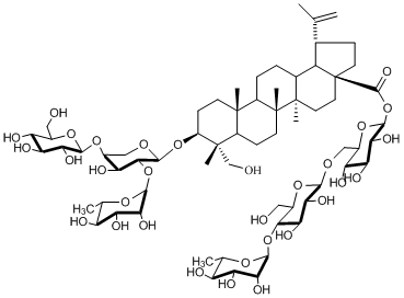  3-O-D-葡萄糖( 1→4)-[ L-鼠李糖(1→2)]-L-阿拉伯糖-23-羟基羽扇豆20(29)-烯-28–酸- 28-O-鼠李糖(1→4)葡萄糖(1→6)葡萄糖苷