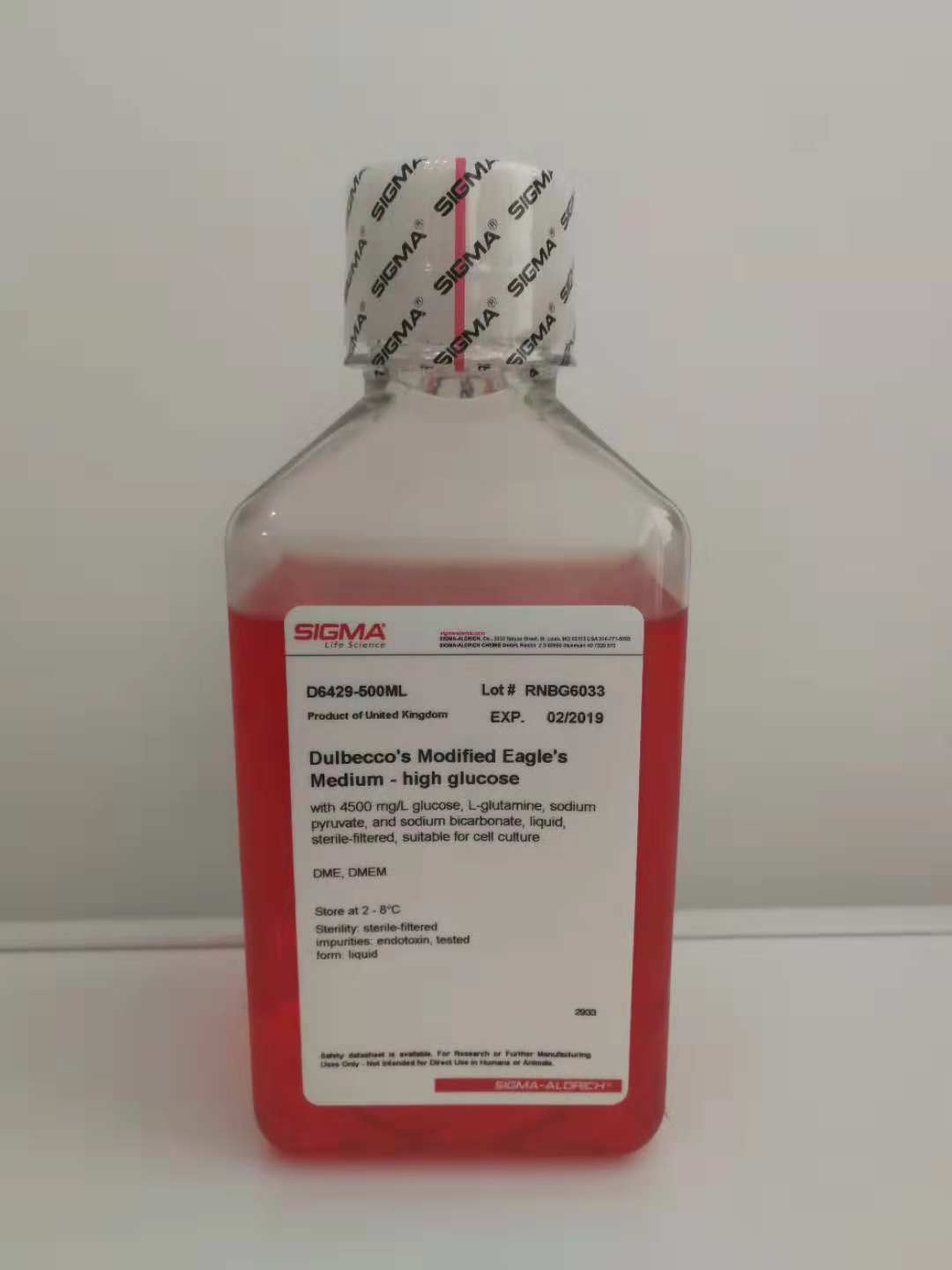 D6429 DMEM-高糖sigma原裝進口培養基500ml含L谷氨酰胺，丙*酮酸鈉和NaHCO3