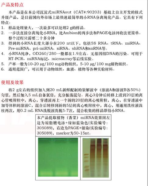 凝胶法 miRNA 分离试剂盒 50 次说明书