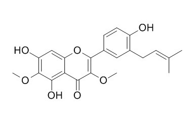 5,7,4-Trihydroxy-3,6-dimethoxy-3-prenylflavone 5,7-二羟基-2-[4-羟基-3-(3-甲基-二-丁烯-1-基)苯基]-3,6-二甲氧基-4H-1-苯并吡喃-4-酮 CAS:959421-20-6