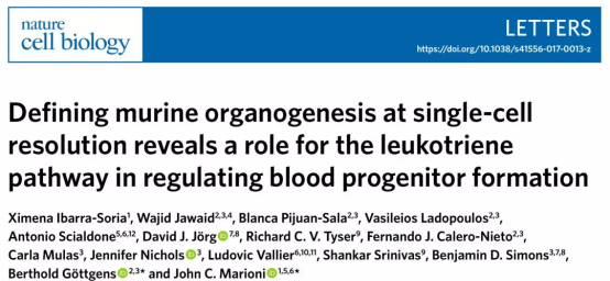 文献解读  单细胞转录组测序确定小鼠器官生成过程中白三烯通路在调控血液祖细胞形成中的作用205.png