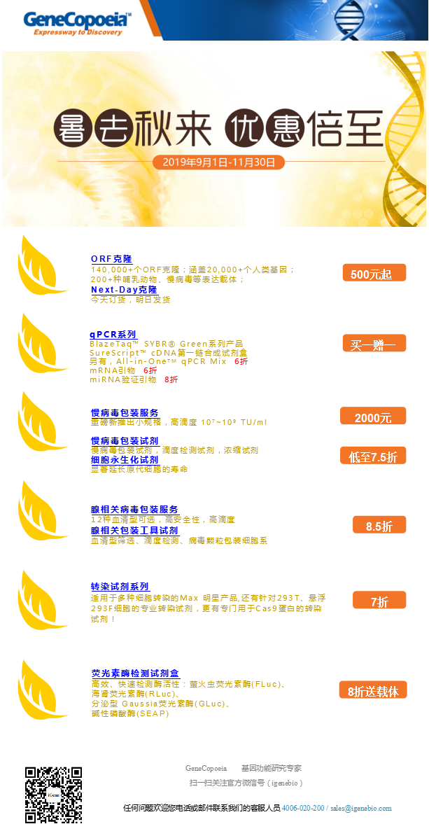 GeneCopoeia秋季促销