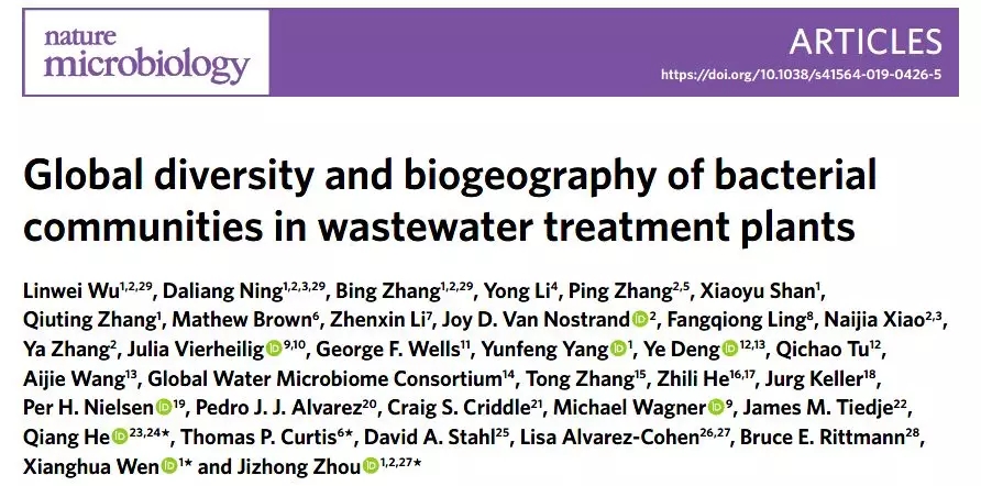 Nature 子刊：污水处理厂细菌群落的全球多样性和生物地理学研究- 实验