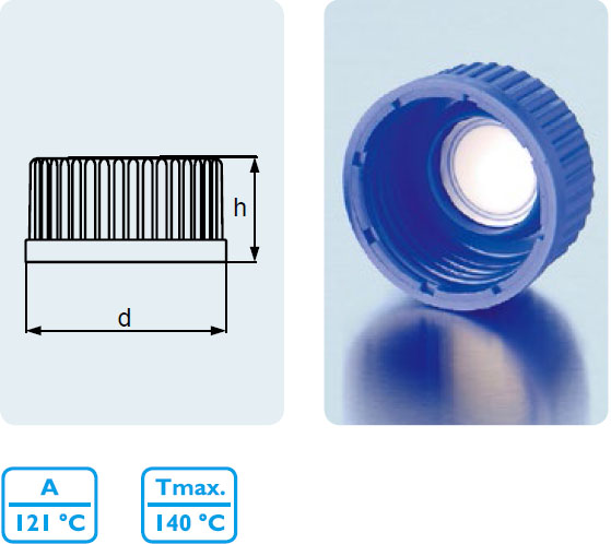 通气螺旋盖 PP¹ 材质，蓝色，内置PTFE¹ 隔膜，减压用