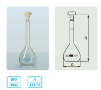 DURAN 容量瓶，A 级，蓝色刻度线，PE 瓶盖