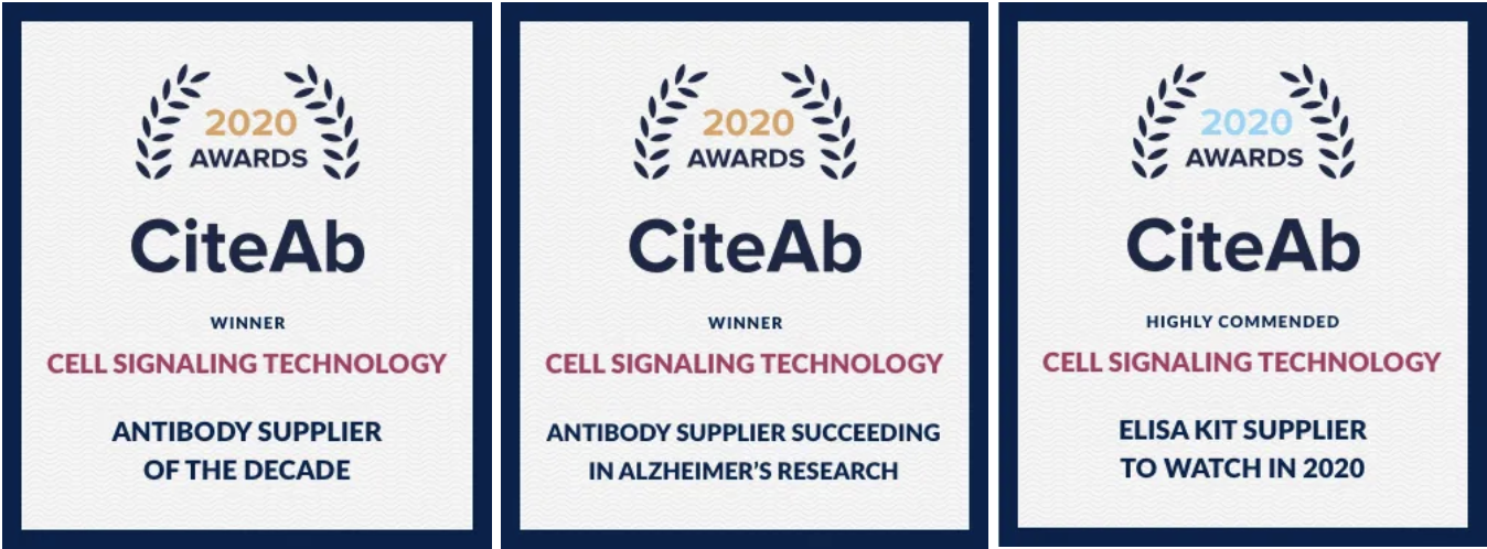 CST荣获CiteAb“ 十年抗体品牌”、“成功的阿尔兹海默症研究抗体品牌”两项大奖