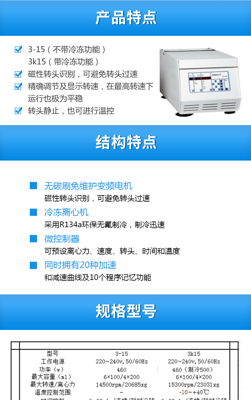  SIGMA希格玛台式冷冻离心机3K15产品特点