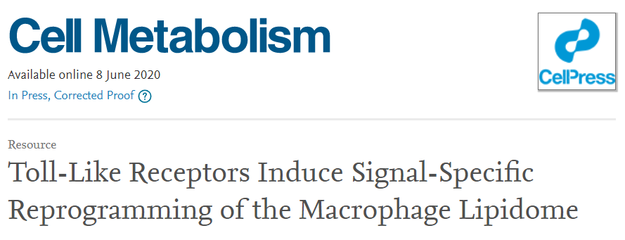 Cell Metabolism：Toll样受体诱导巨噬细胞脂质体信号特异性重编程
