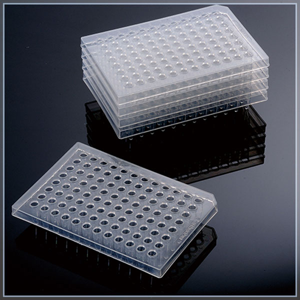 96孔PCR板，聚丙烯，无酶，透明，半裙边，5个/袋，5袋/盒，100个/箱。