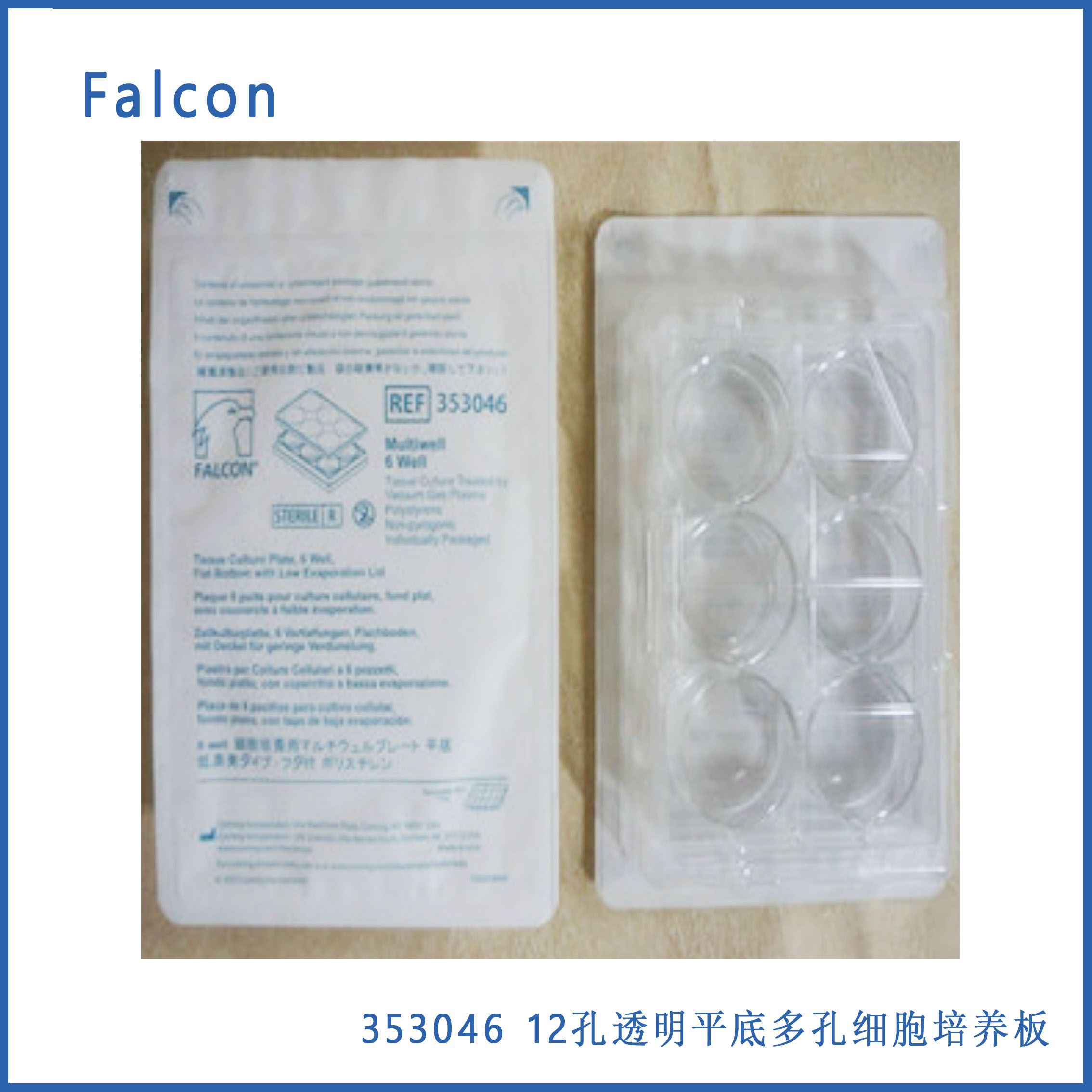 Falcon 353046 12孔透明平底，组织培养处理的多孔细胞培养板， 带盖，非热原，无菌，单独包装 现货