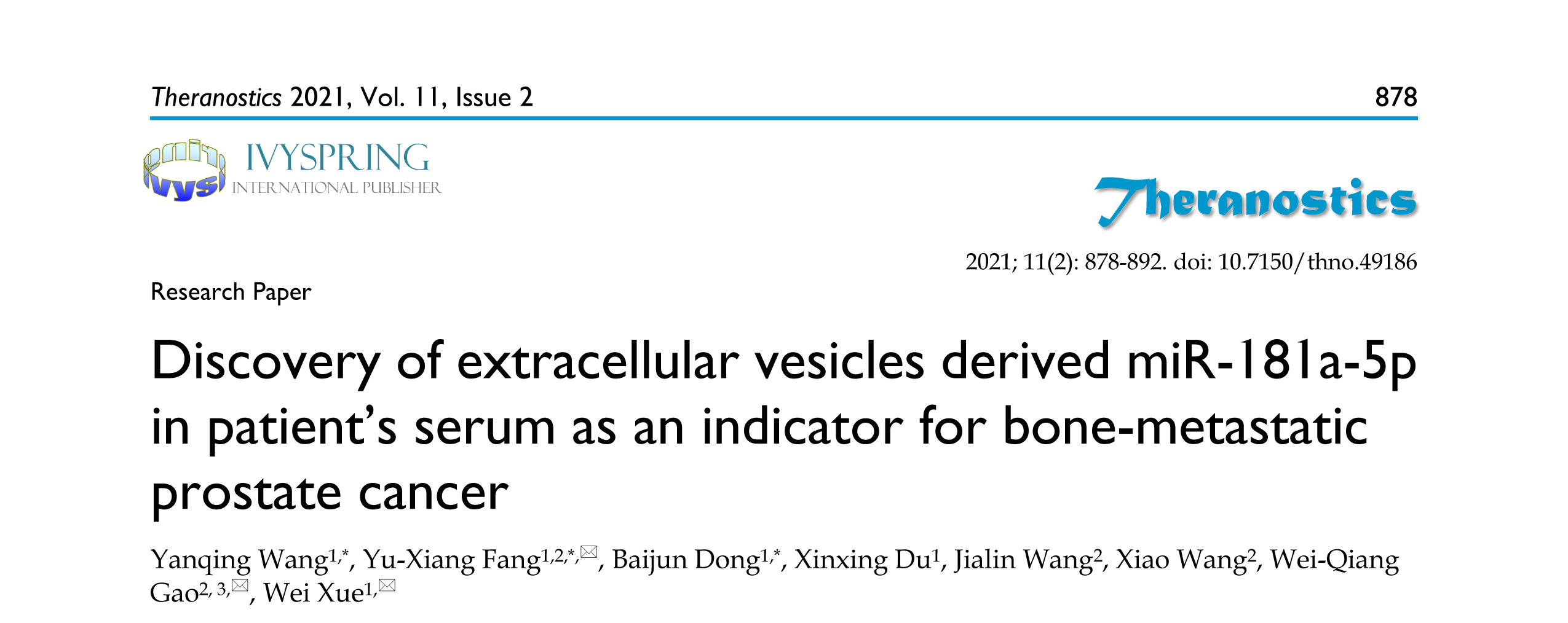 Theranostics丨患者血清中的EV miR-181a-5p可作为骨转移性前列腺癌的Biomarker