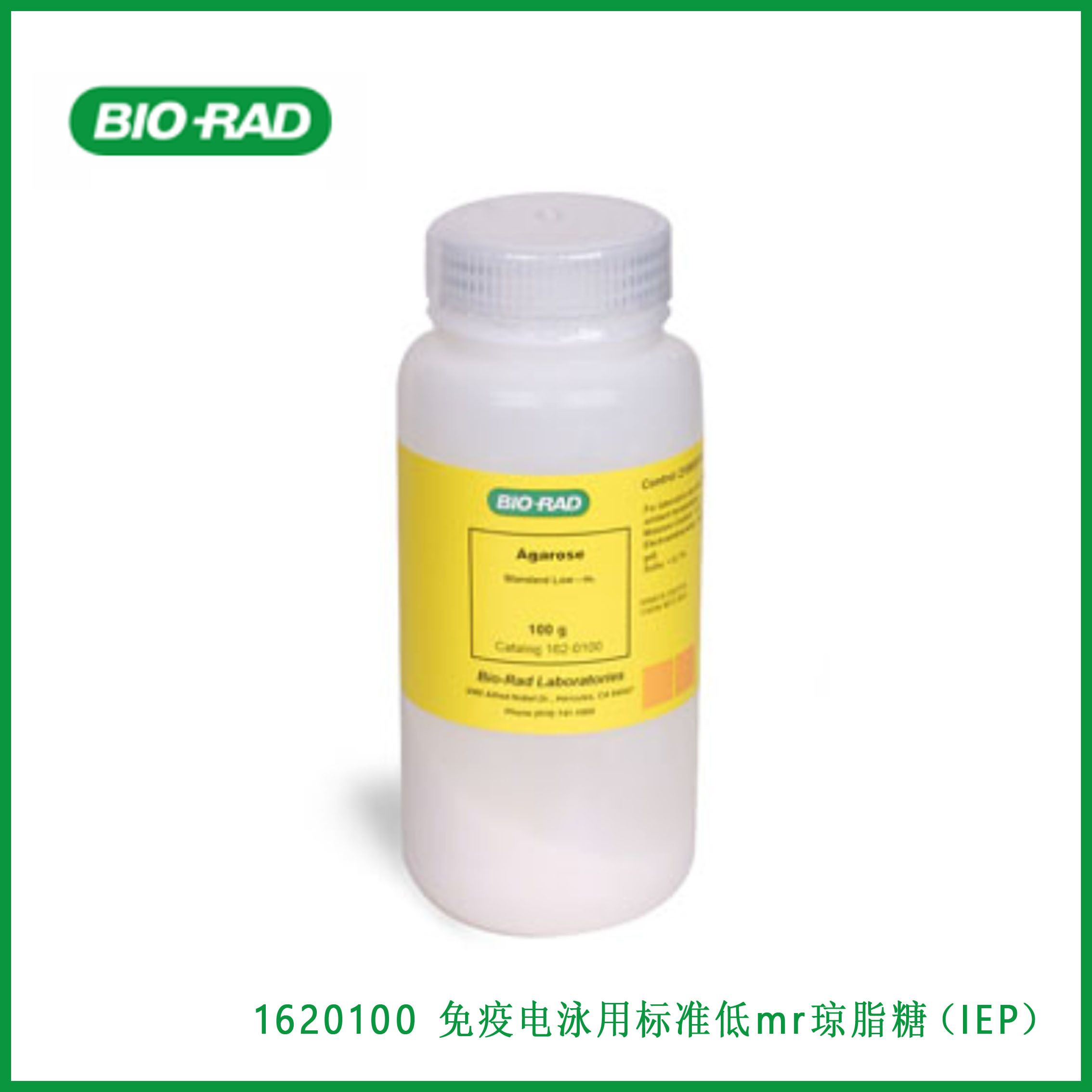 伯乐Bio-Rad1620100 Standard Low -mr Agarose for Immunoelectrophoresis (IEP)，免疫电泳用标准低mr琼脂糖（IEP），现货