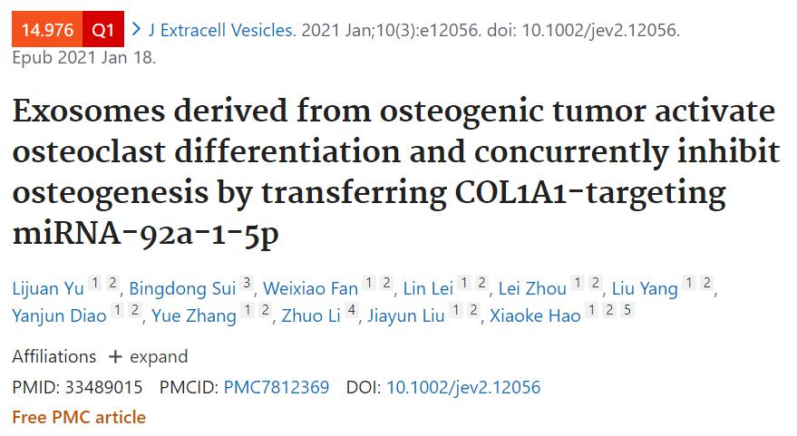 前列腺癌来源外泌体中miRNA-92a-1-5p靶向COL1A1激活破骨细胞分化同时抑制成骨细胞分化