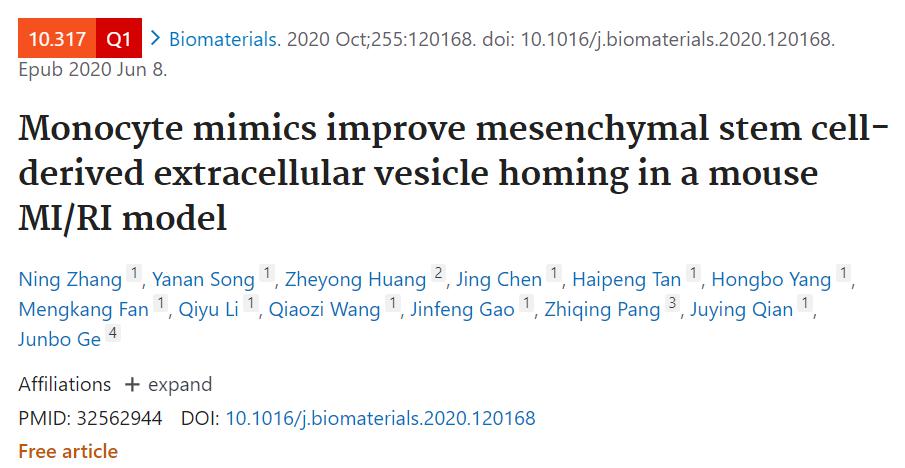 单核细胞膜融合间充质干细胞来源细胞外囊泡可增加其在心肌破裂模型中归巢