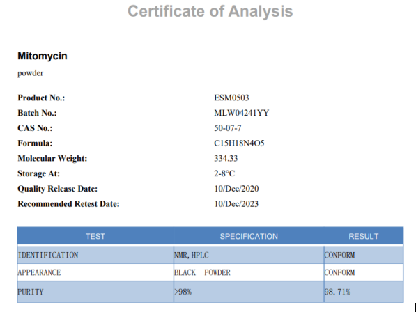 M0503丝裂霉素C 来源于头状链霉菌，ESM0503-2MG丝裂霉素C 国内现货！