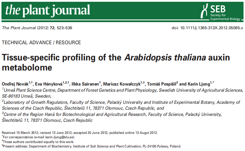 文献分享 | 关于拟南芥中生长素的代谢组学的特异性分析