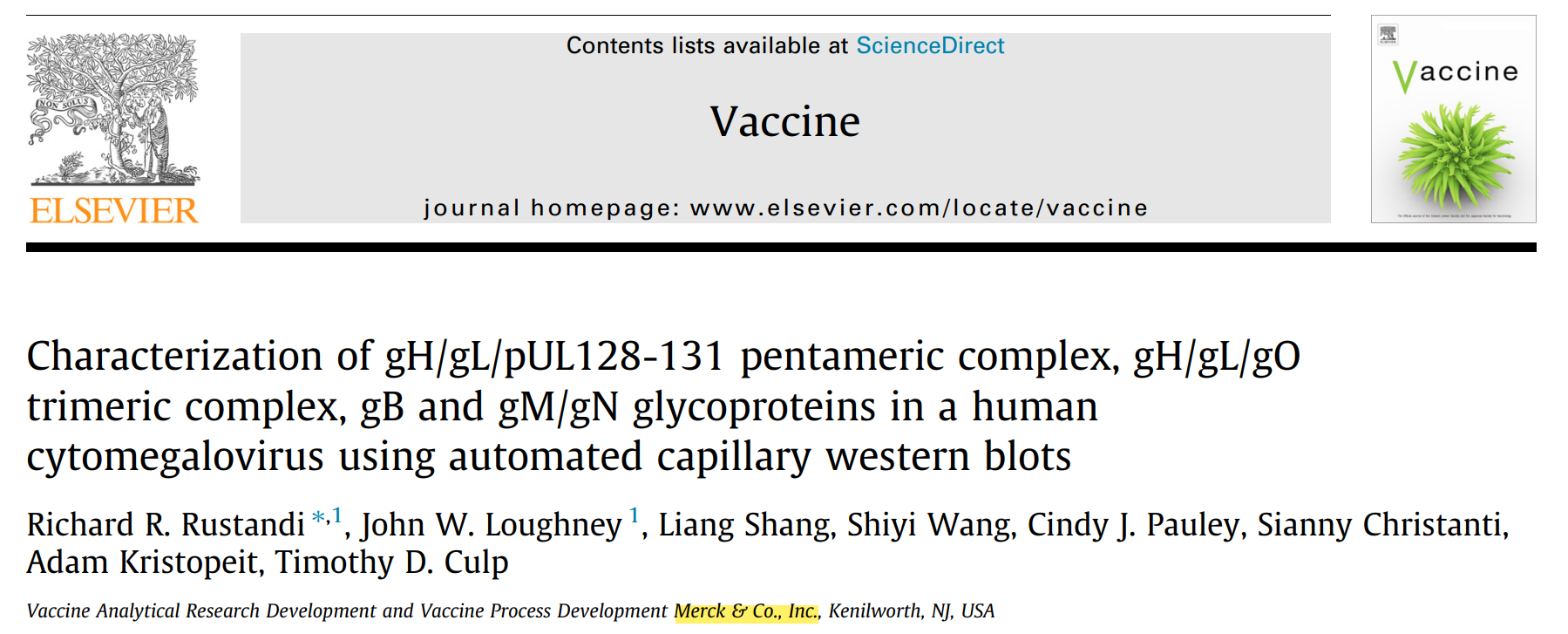 人类巨细胞病毒疫苗全球临床实验新进展|全自动毛细管Western技术再次助力Merck公司疫苗研究