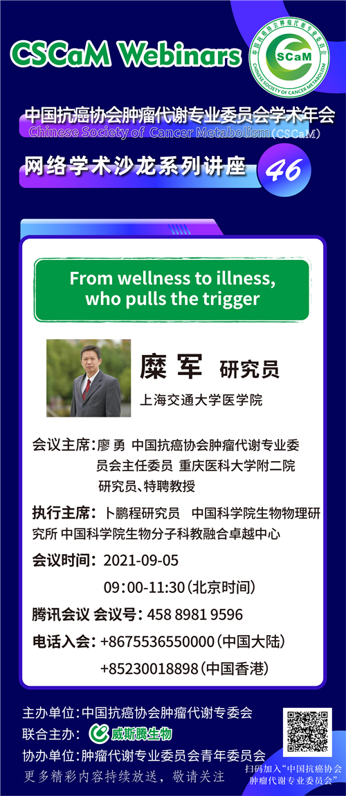 专家讲坛 | 威斯腾生物联合中国抗癌协会肿瘤代谢专委会网络学术沙龙系列讲座第四十五讲