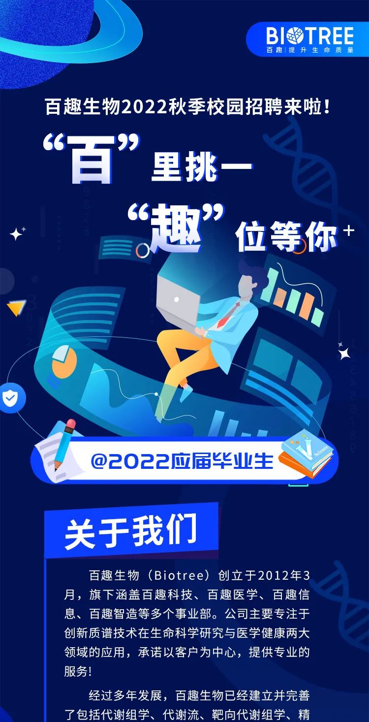 校园招聘 | @2022应届毕业生，百趣生物秋季校园招聘来啦！