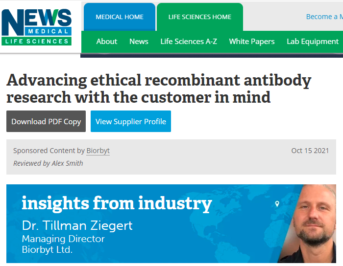 【Biorbyt 采访】以客户为中心推进伦理重组抗体研究（中英文对照版）