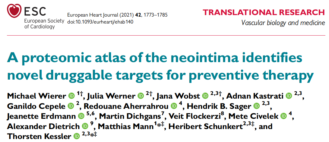 IF 30分！Eur Heart J :蛋白组学发现支架植入术后的预防性治疗靶点