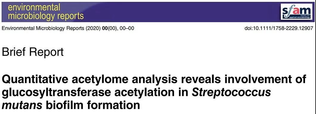 文献分享 | 乙酰化修饰蛋白组揭示了糖基转移酶乙酰化在变形链球菌生物膜形成中的作用