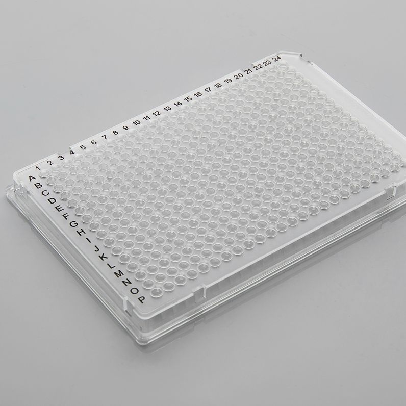 40ul PCR板.384孔.全裙边.管体透明.透明框.双切角