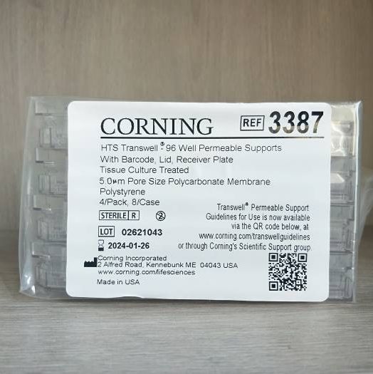 康宁/corning:HTS,Transwell-96膜嵌套,5.0um孔径PC(聚碳酸酯)膜带盖接收板,袋装,货号:3387