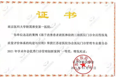 喜讯！淮安市一院门诊部荣获 2021 年度江苏省优秀门诊管理创新案例评比五项大奖！