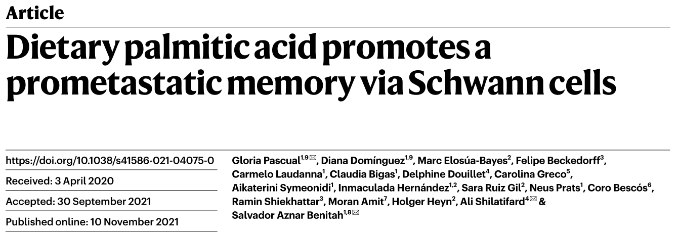 Nature | 肿瘤转移的帮凶！–棕榈酸