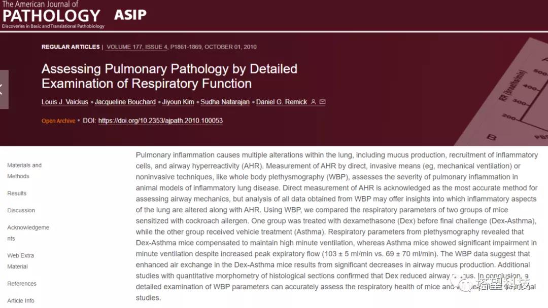 采用WBP全身体积描记系统评价肺病理变化