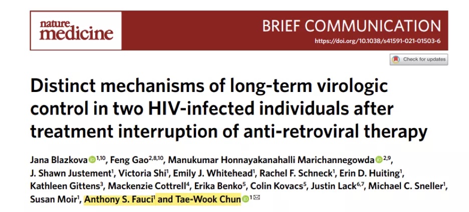 权威传染病专家福奇教授（Dr. Fauci）团队发表新文献，揭示HIV感染患者或拥有截然不同的长期病毒控制机制