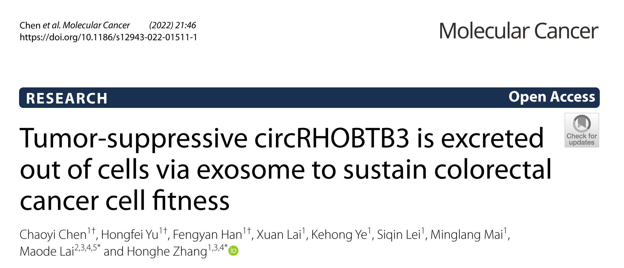 Mol Cancer丨肿瘤抑制性circRHOBTB3通过“外泌体逃逸”机制维持CRC细胞的适应性