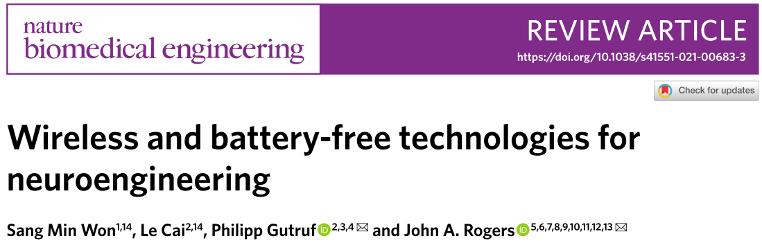 Nature生物医学工程｜用于神经工程学的无线和无电池技术