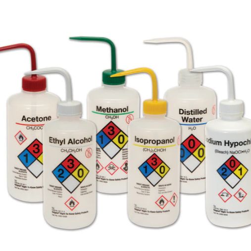 易认安全洗瓶，LDPE，白色LDPE或PPCO瓶体；PP或HDPE盖；PPCO填充管，500ml容量，普通酒精，白色瓶盖