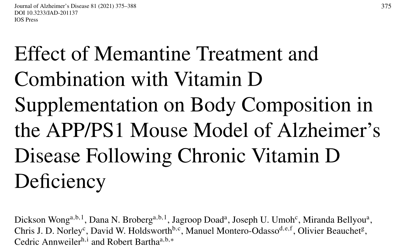 文献解读 | 美金刚结合维生素D治疗对APP/PS1小鼠体成分变化的影响