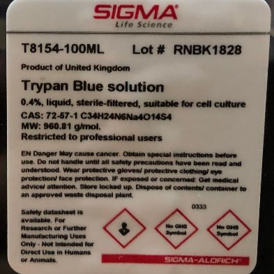 Trypan Blue solution台盼蓝溶液Sigma T8154-100ml上海睿安生物