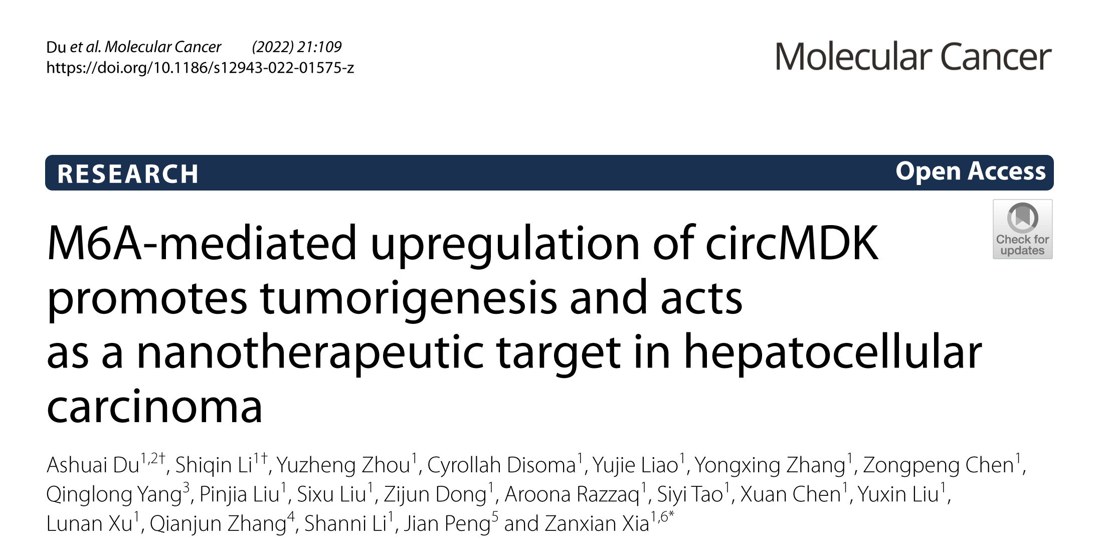 Mol Cancer丨M6A介导的circMDK上调促进肿瘤发生，是HCC的纳米治疗靶点