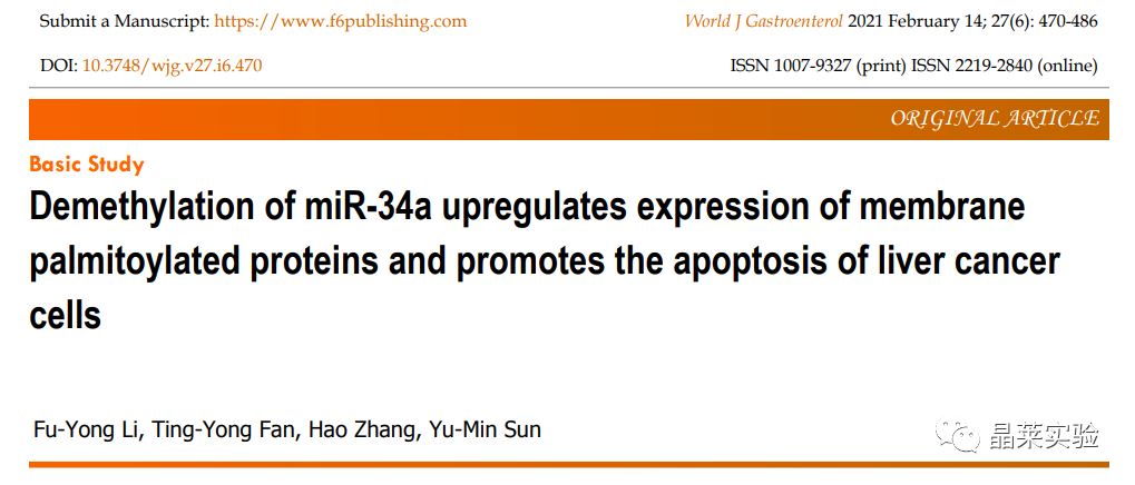 国自然热点细胞凋亡机制研究之 “miR-34a的去甲基化可上调细胞膜棕榈酰化蛋白的表达并促进肝癌细胞的凋亡”