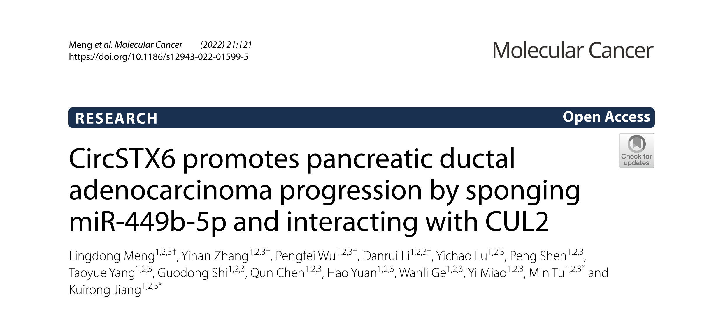 Mol Cancer丨circSTX6促进PDAC进展，可作为其潜在治疗靶点