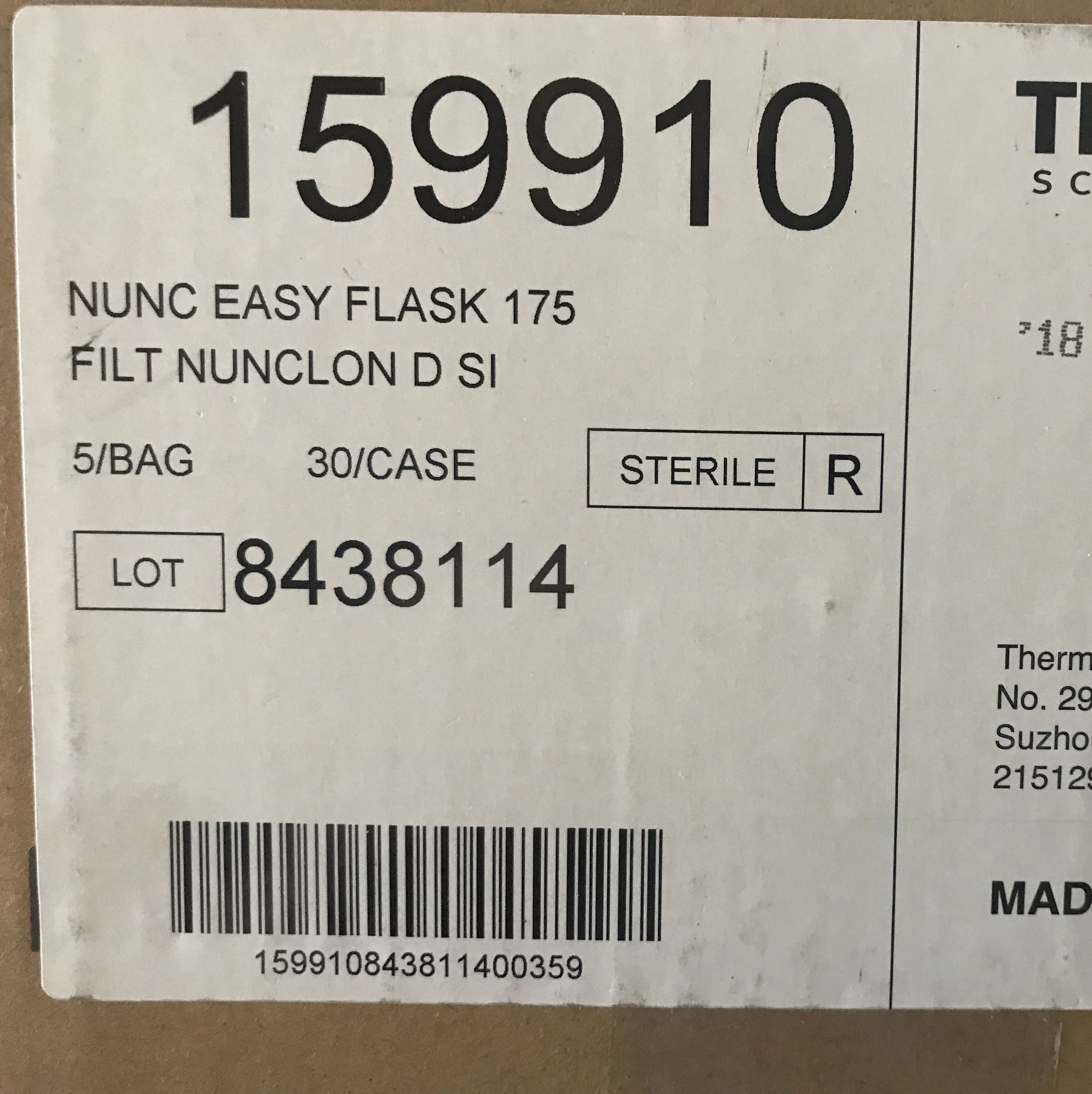 Nunc货号159910现货175cm²细胞培养瓶13611631389上海睿安生物