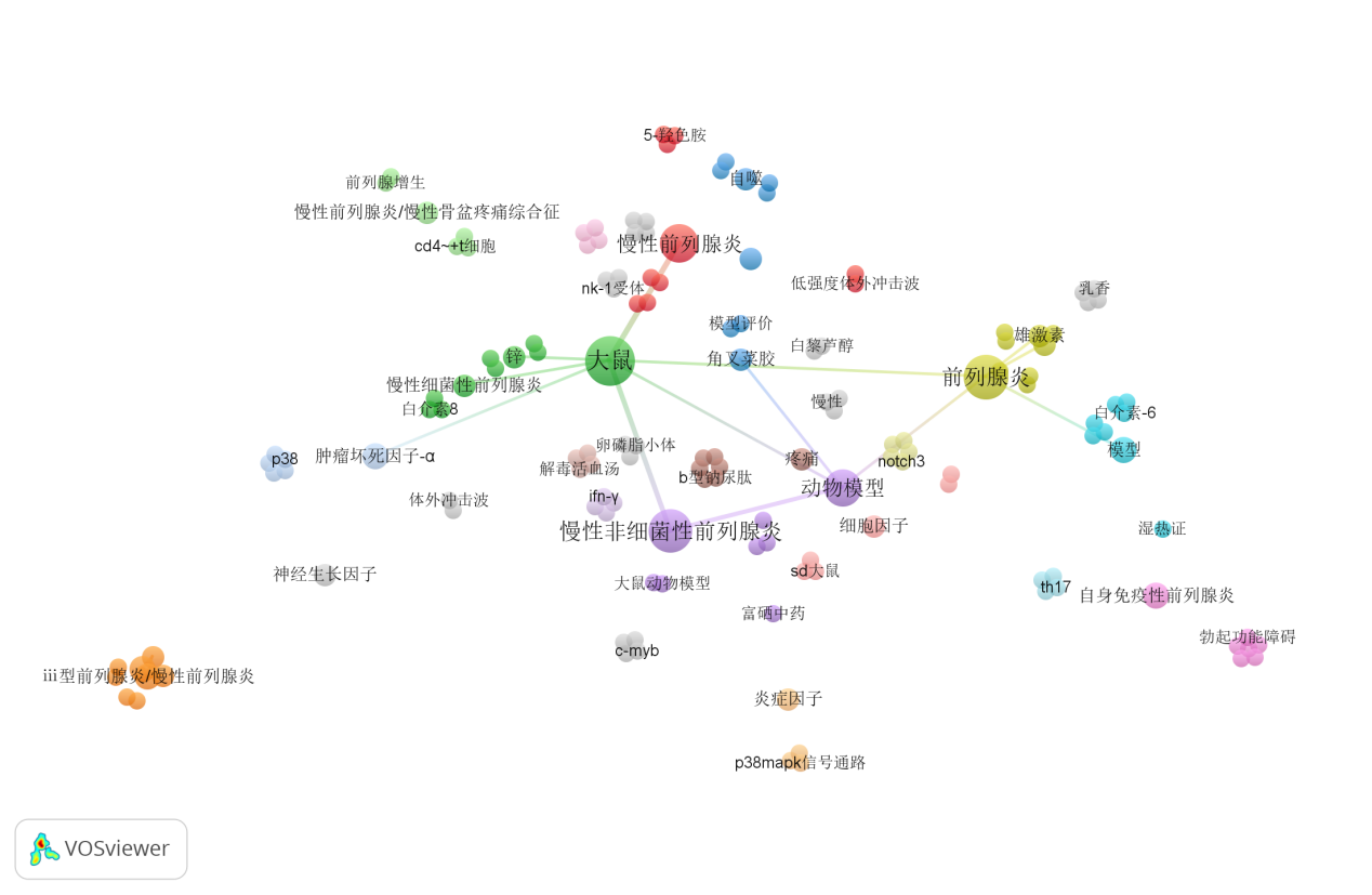 基于VOSviewer分析近五年前列腺炎大鼠模型文献关键词分布-附大鼠前列腺炎造模方法