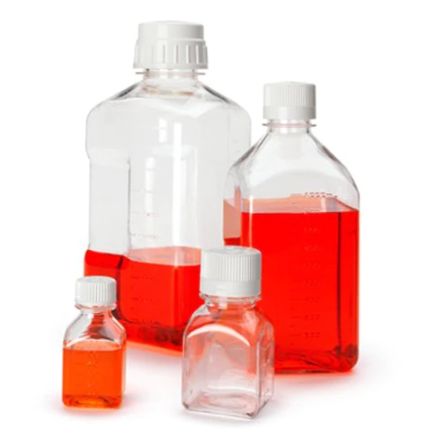 无菌方形培养基瓶，PETG（聚对苯二甲酸乙二醇酯共聚物）；白色高密度聚乙烯螺旋盖，2000ml容量